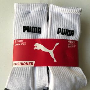 Puma Men's Crew Socks Large 6 Pack White Black